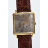 Jaeger 18ct gold automatic wristwatch on leather strap, 30mm wide, 'B.U.O. 1953-1970 102392' to