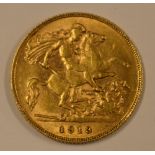 King George V 22ct Gold Half Sovereign 1913.