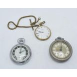 A trio of pocket watches to include Buler 17 jewels watch on chain, Ingersol military pocket watch