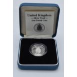 Boxed Royal Mint Silver Proof One Pound Coin with original paperwork.