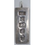 Hallmarked solid silver ingot, Birmingham 1977, Silver Jubilee year, 29.1 grams.