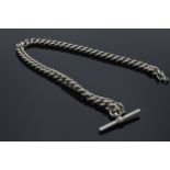 Silver plated Albert watch chain with T-bar, 30cm long.