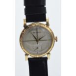 Vintage Benrus 10ct rolled gold manual wind gentleman's wristwatch, 30mm wide exc. bezel, on leather