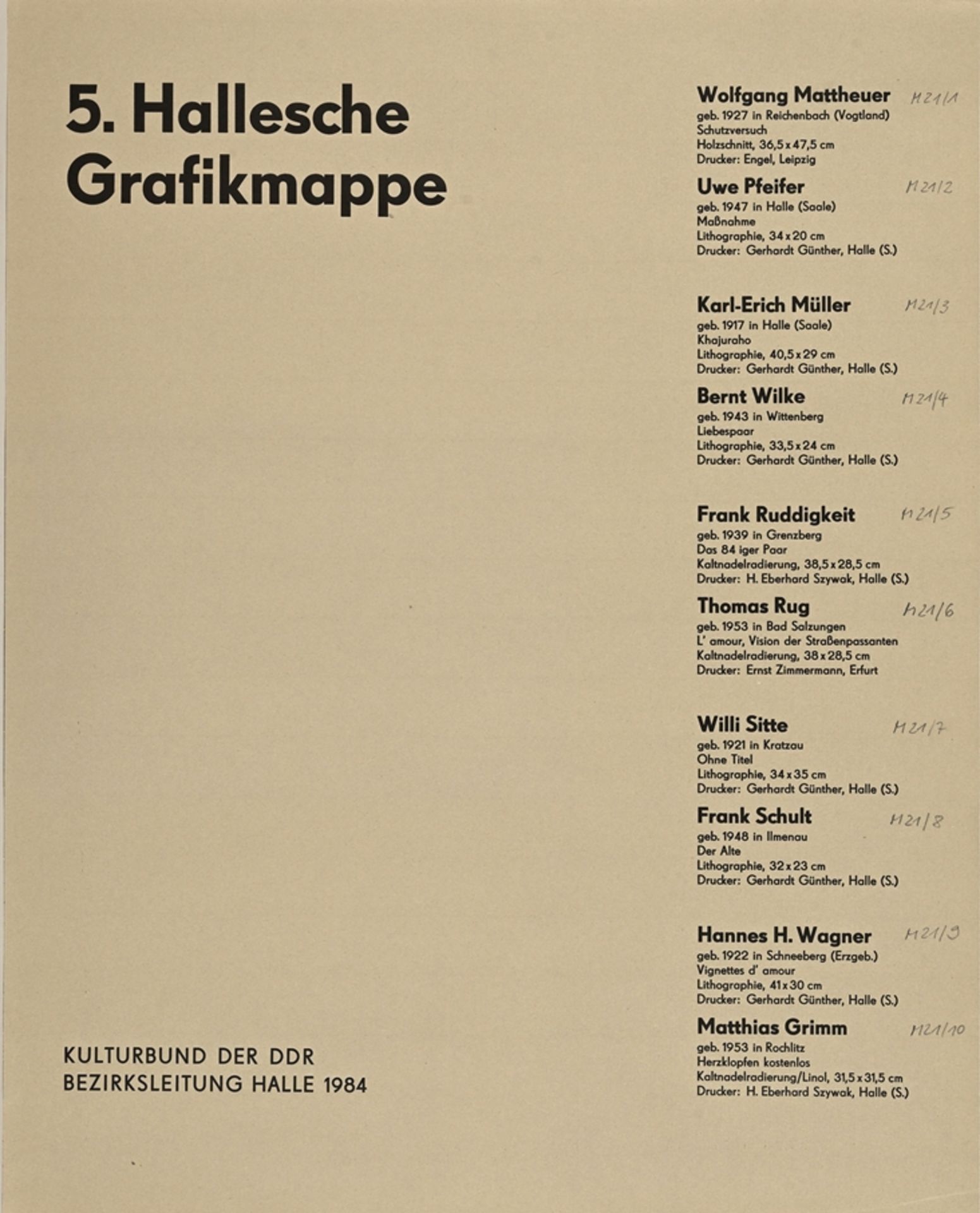 Fünfte Hallesche Grafikmappe, 1984 - Bild 3 aus 3