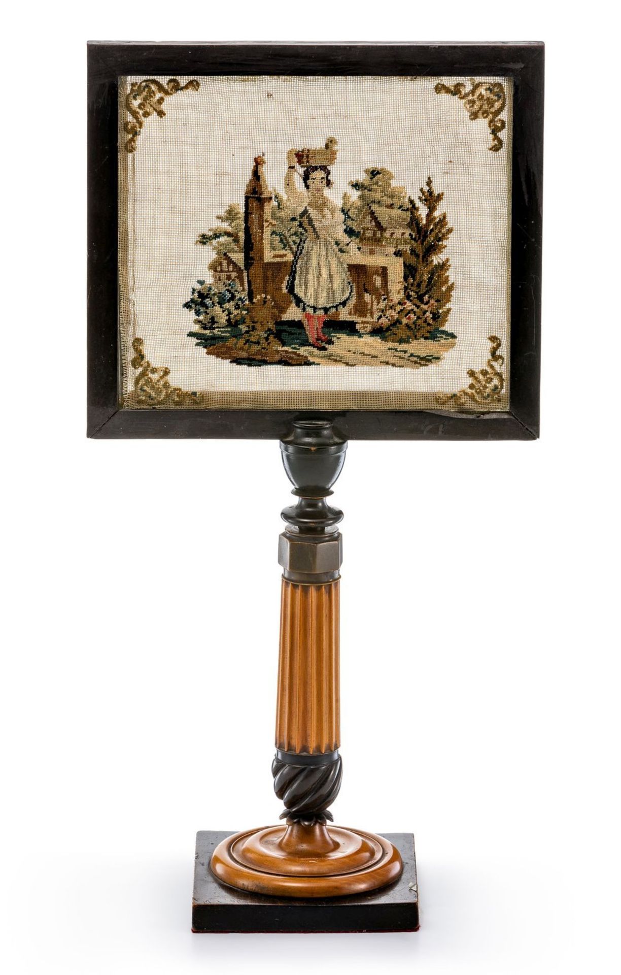 Biedermeier-Lichtschirm mit Stickereibild um 1830/50