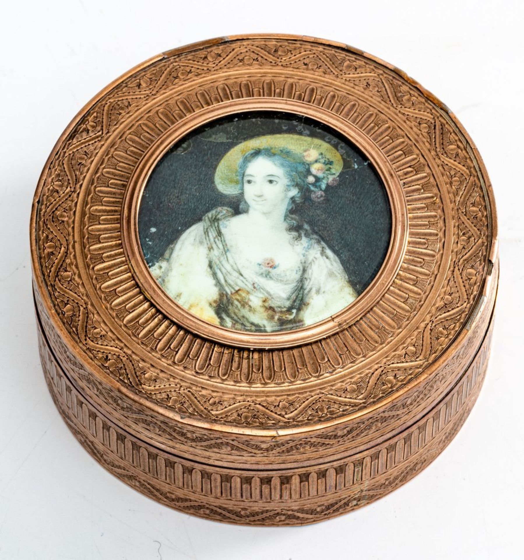 Runde Miniaturen-Tabatière im Louis-XVI-Stil