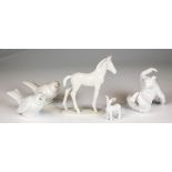 Fünf weiße Tierfiguren KPM Berlin, Hutschenreuther Kunstabteilung, Selb