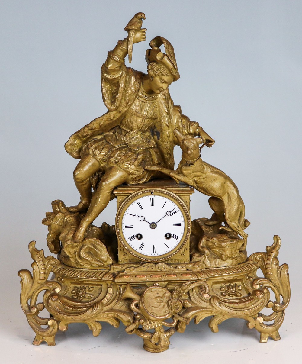 Pendule Napoleon III mit Jäger Frankreich, um 1855/60