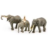 Drei Elefanten und indischer Reiter der Fa. Lineol Um 1930