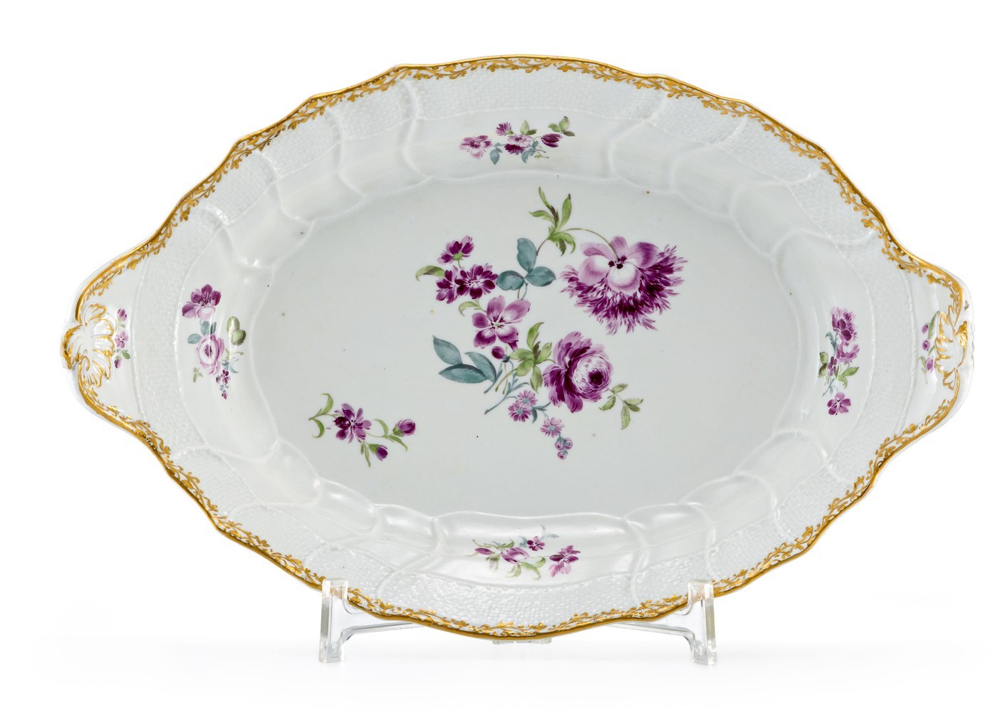 Présentoir mit purpurnen und grünen Blumen für Friedrich den Großen Meissen, um 1760