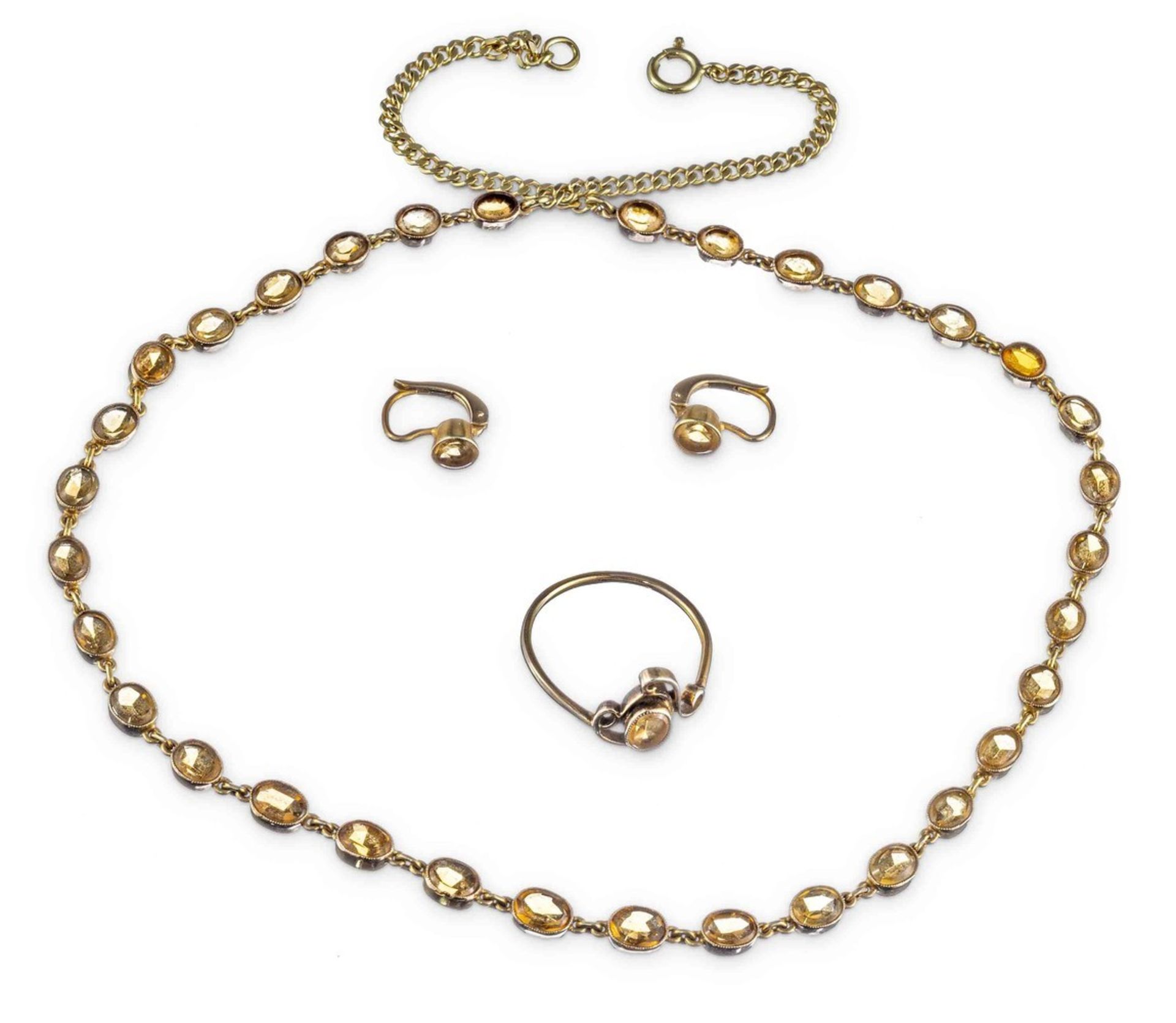 Citrin-Schmuckset aus Halskette, Ring und einem Paar Ohrringe