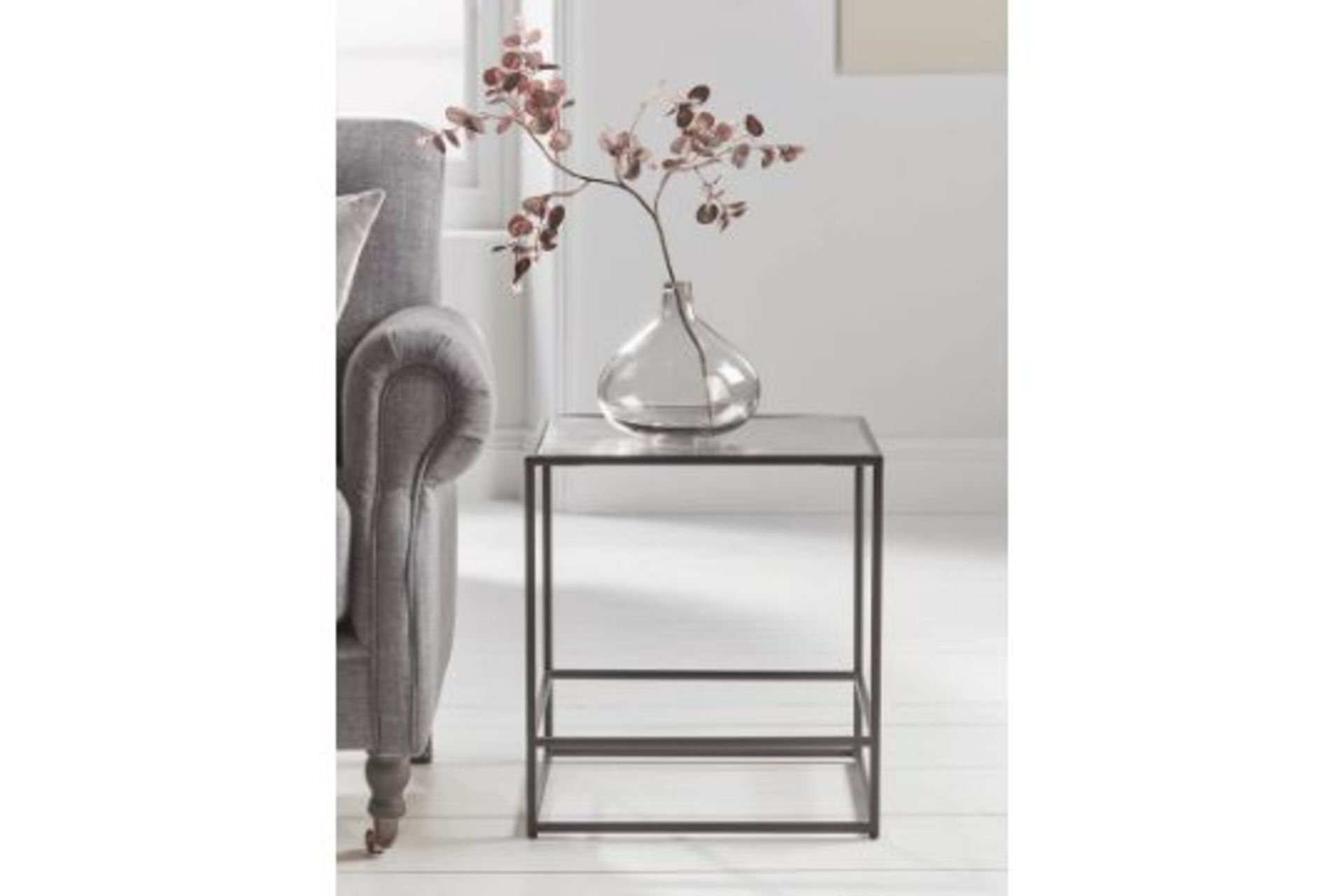 Cox & Cox Textured Metal Side Table - Burnished Silver RRP £275.00 (SCRATCHED TOP) COLLECTION ONLY