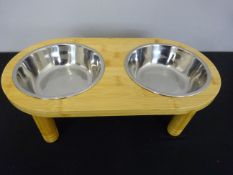 X2 Stainless Steel Dog Bowls With Wooden Frame