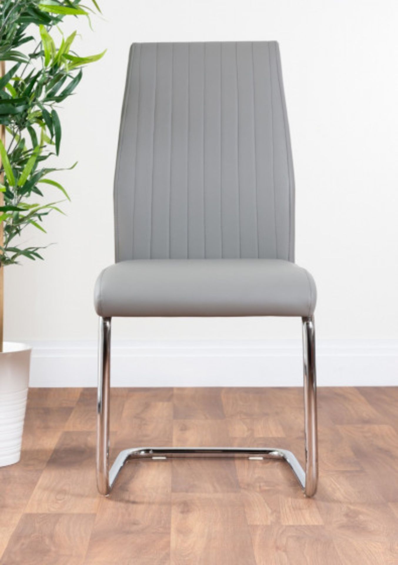2x Lorenzo Modern Elephant Grey Faux Leather Chrome Dining Chairs - RRP £119.99. - Image 2 of 4