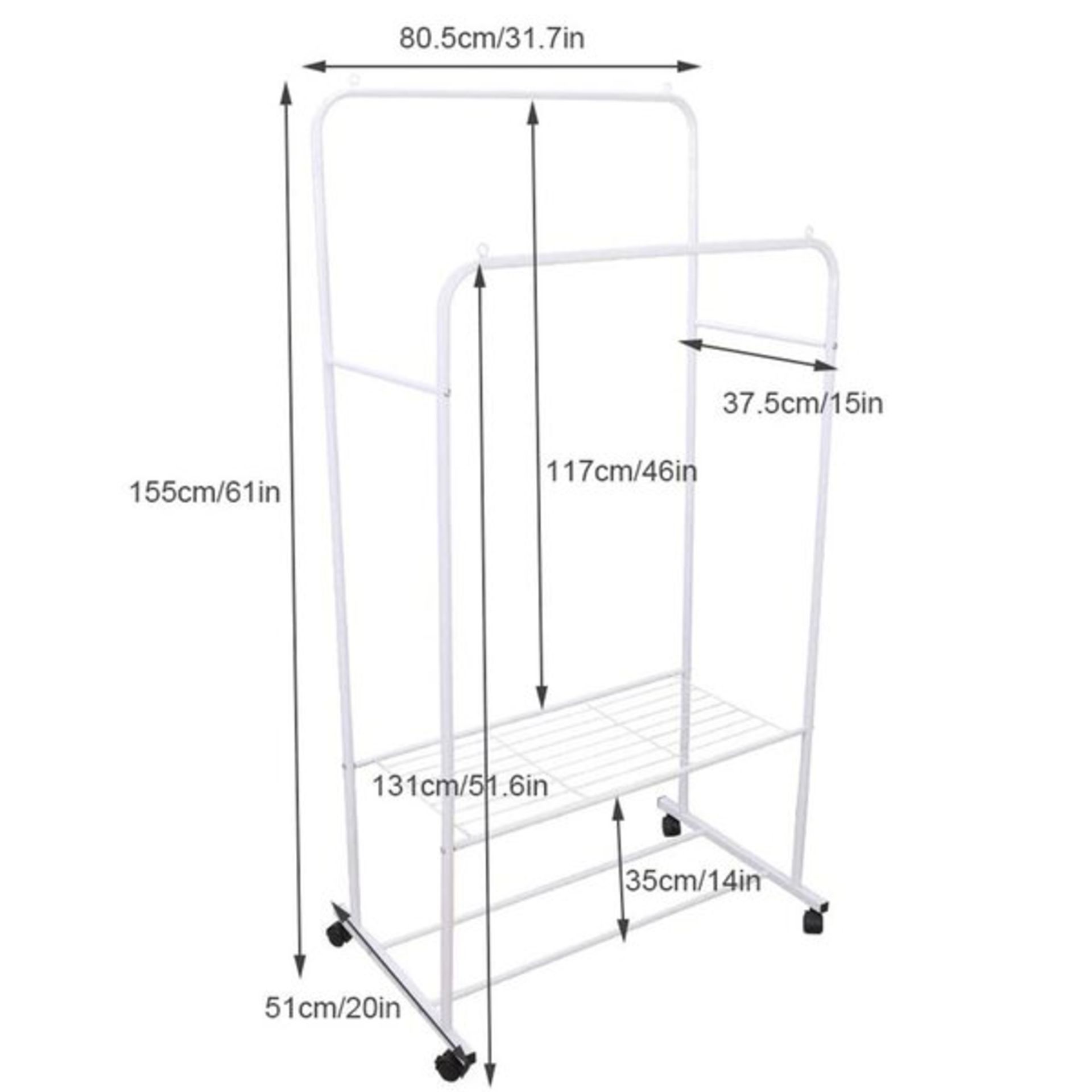 Rolling Clothes Garment Rack Double Rail On Wheels - RRP £54.99. - Image 4 of 4