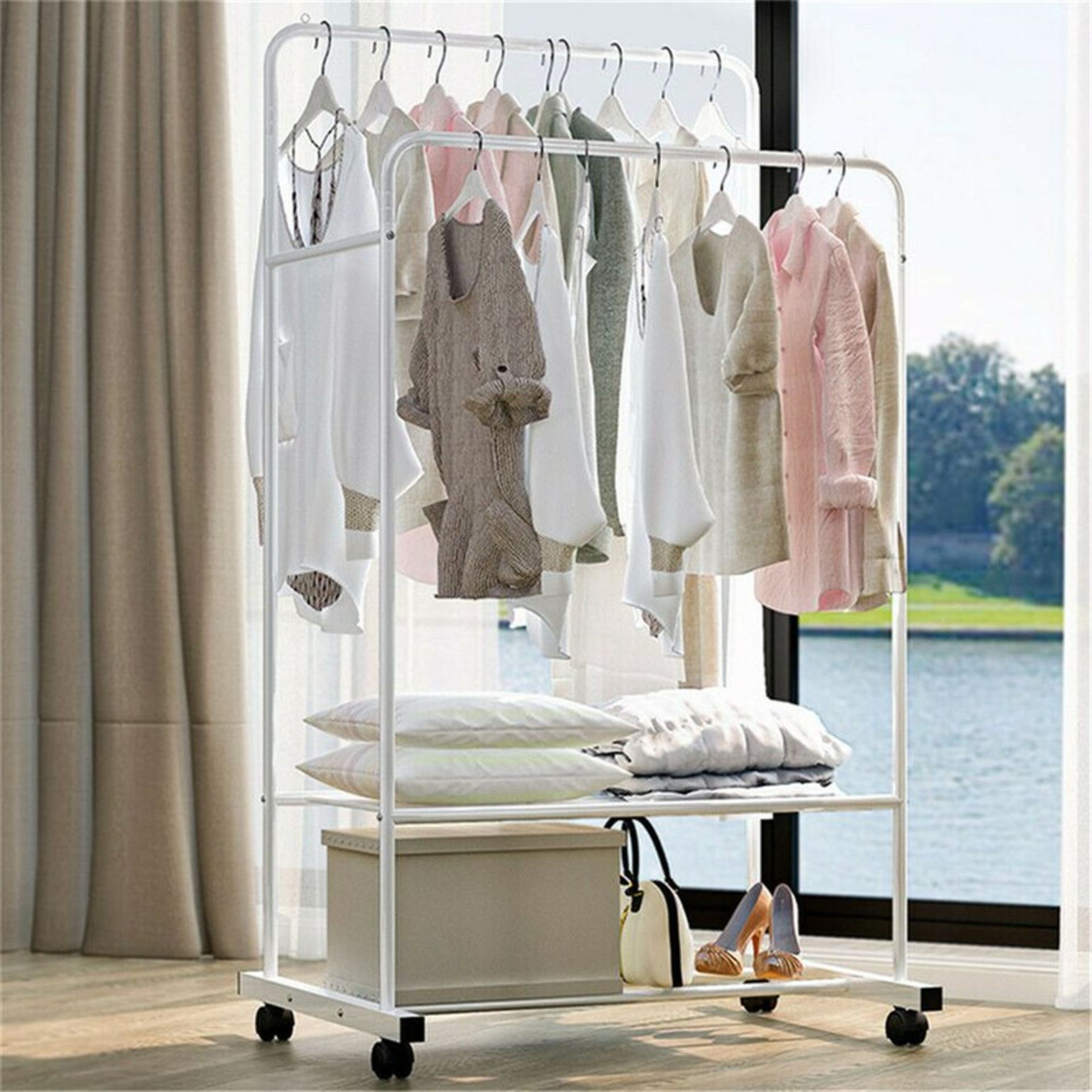 Rolling Clothes Garment Rack Double Rail On Wheels - RRP £54.99. - Image 2 of 4
