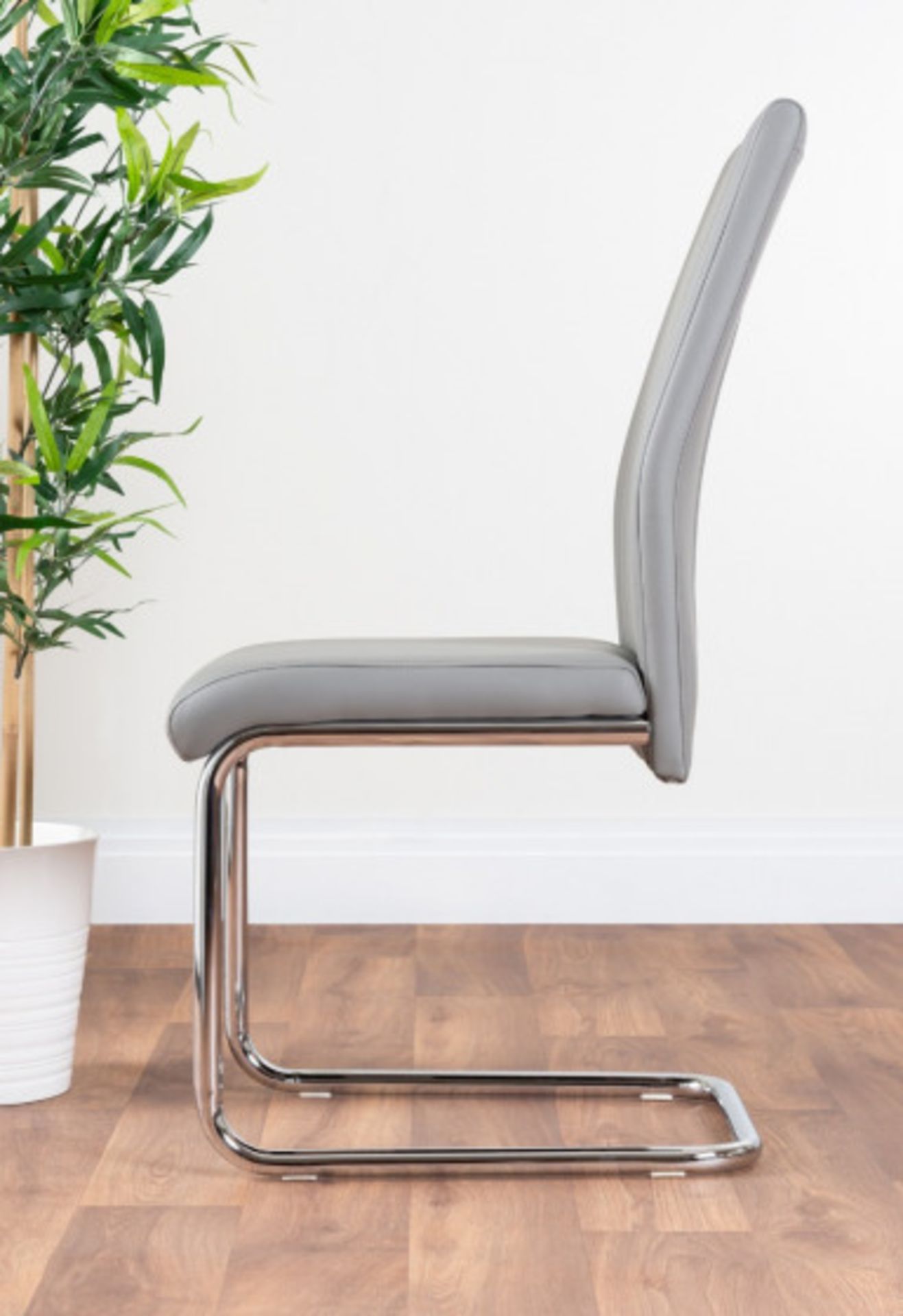 2x Lorenzo Modern Elephant Grey Faux Leather Chrome Dining Chairs - RRP £119.99. - Image 3 of 4