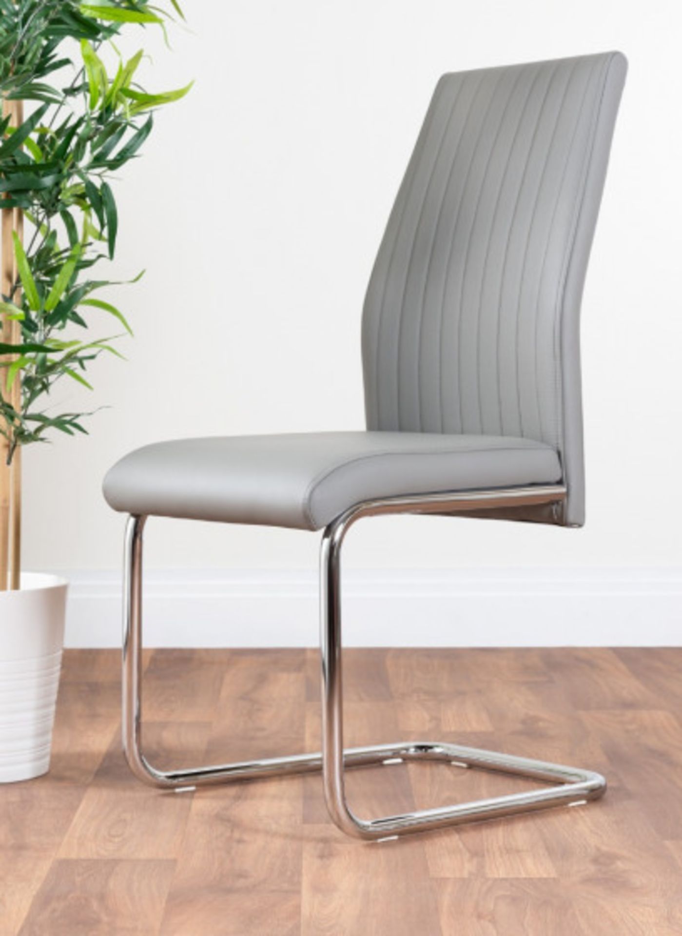 2x Lorenzo Modern Elephant Grey Faux Leather Chrome Dining Chairs - RRP £119.99.