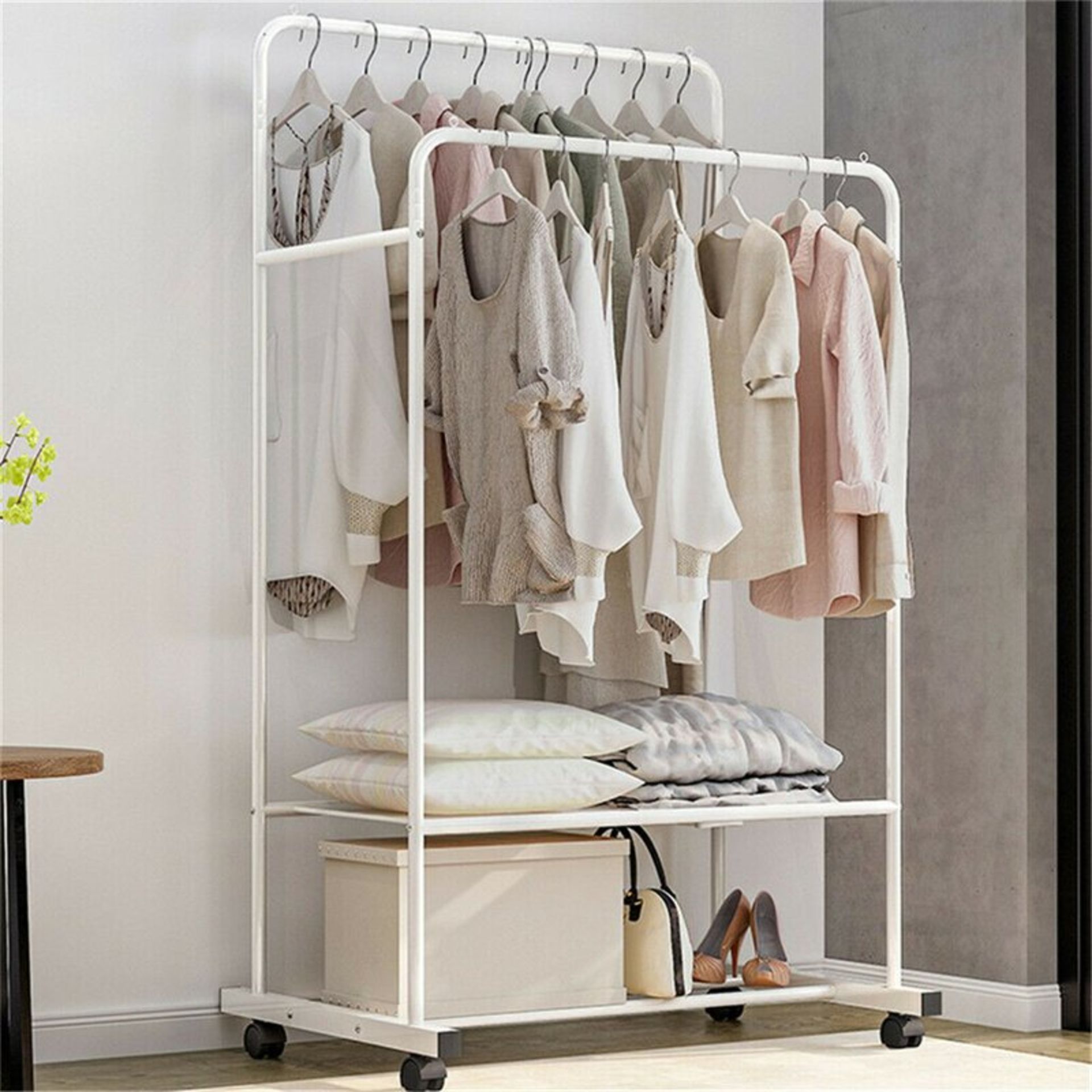 Rolling Clothes Garment Rack Double Rail On Wheels - RRP £54.99.