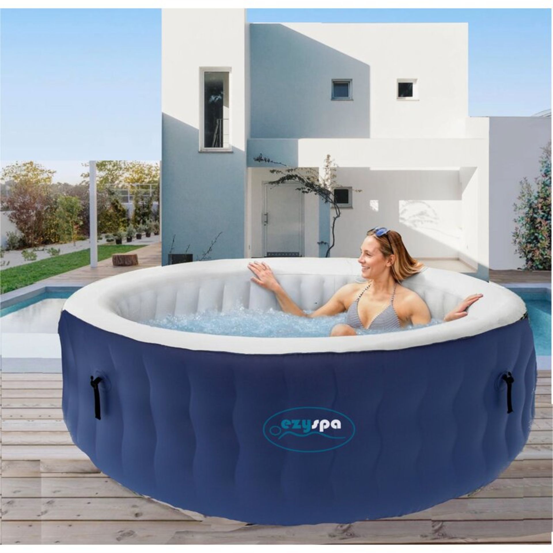 Eugroundlevel 4 - Person 108 - Jet Round Inflatable Hot Tub in Blue - RRP £569.99. - Image 4 of 7