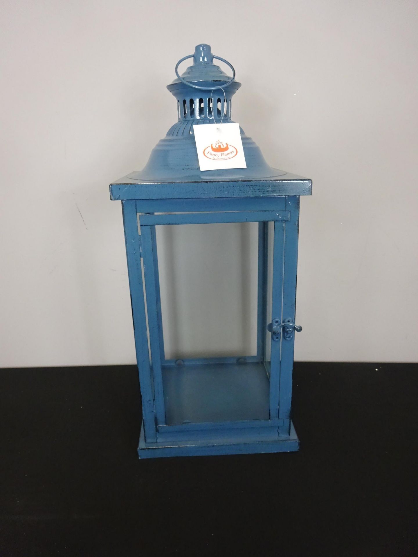 55cm Blue Metal & Glass Lantern