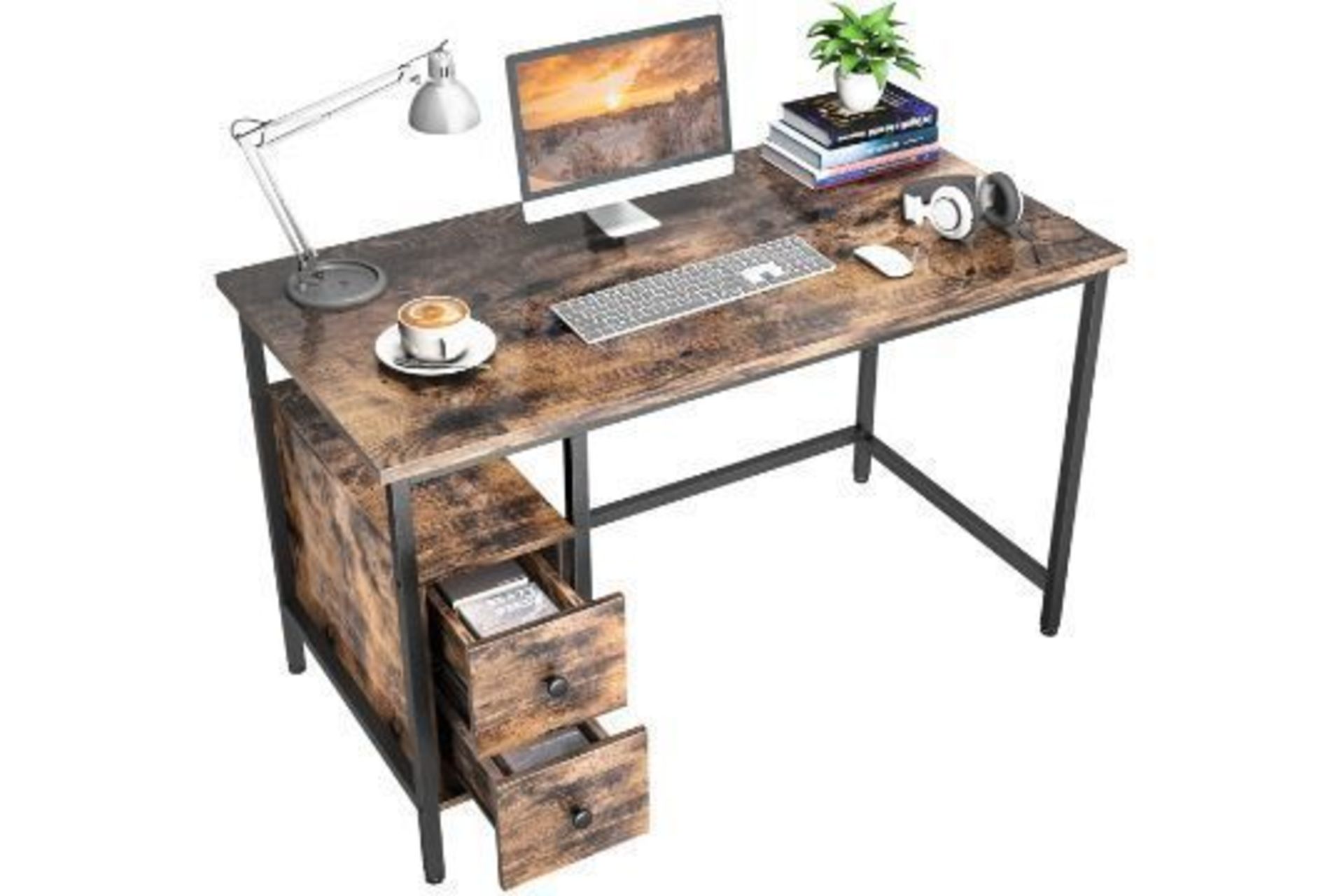 New Rustic Brown Computer Desk With Two Drawers