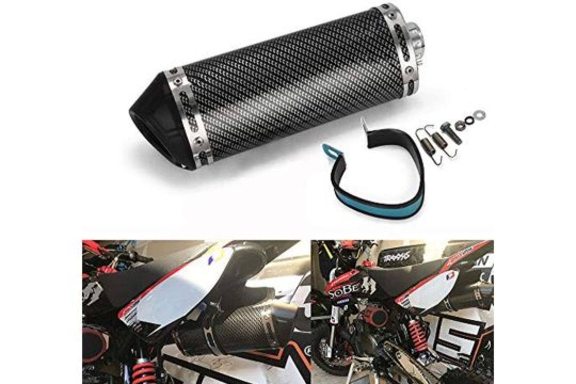 Motorbike Exhaust Muffler 3.8cm Inlet Hexagon Silencer Slip - RRP £39.99. - Image 2 of 3