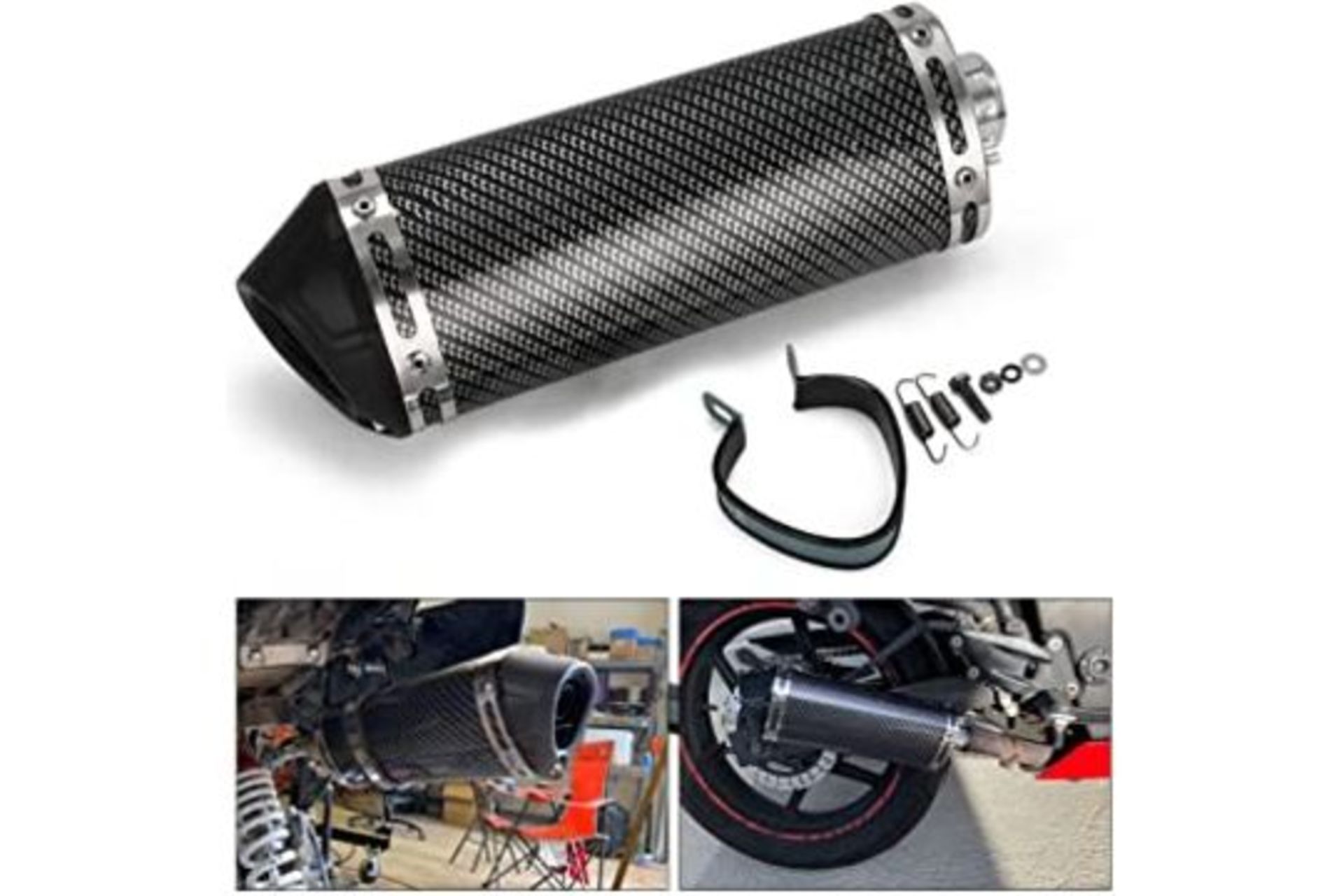 Motorbike Exhaust Muffler 3.8cm Inlet Hexagon Silencer Slip - RRP £39.99.