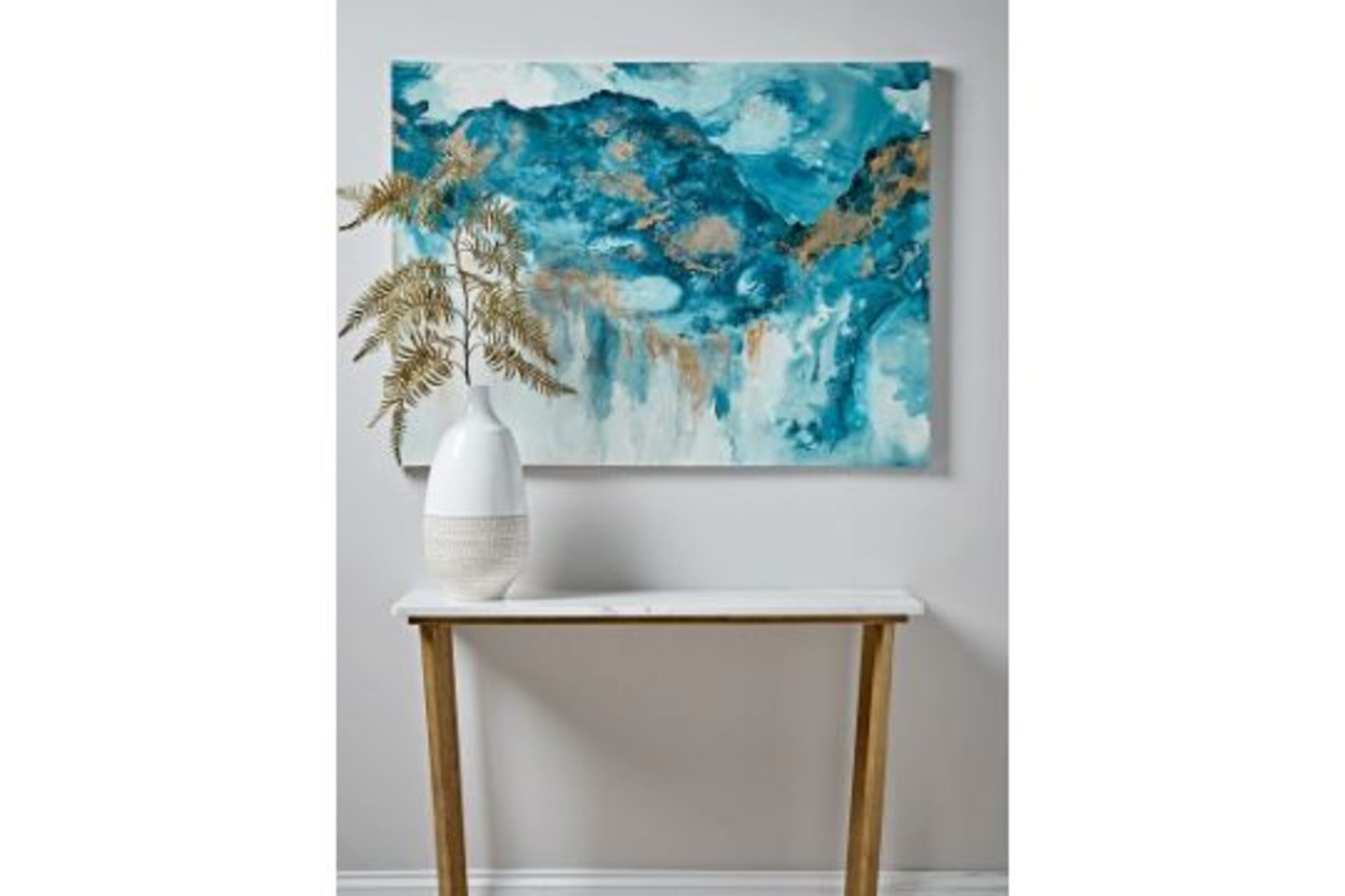 RRP £175 - Blue & Gold Leaf Canvas (Damaged Frame)