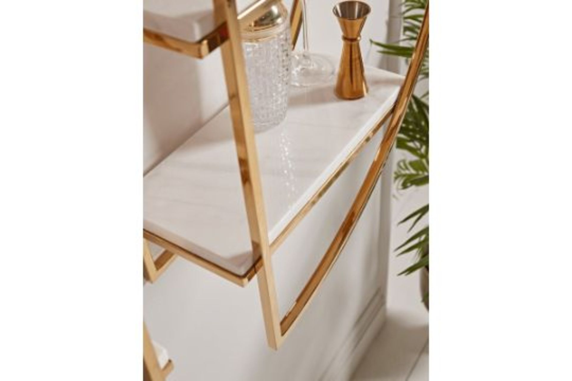 RRP £575 - Two Gold & Marble Half Round Shelves - Image 2 of 3