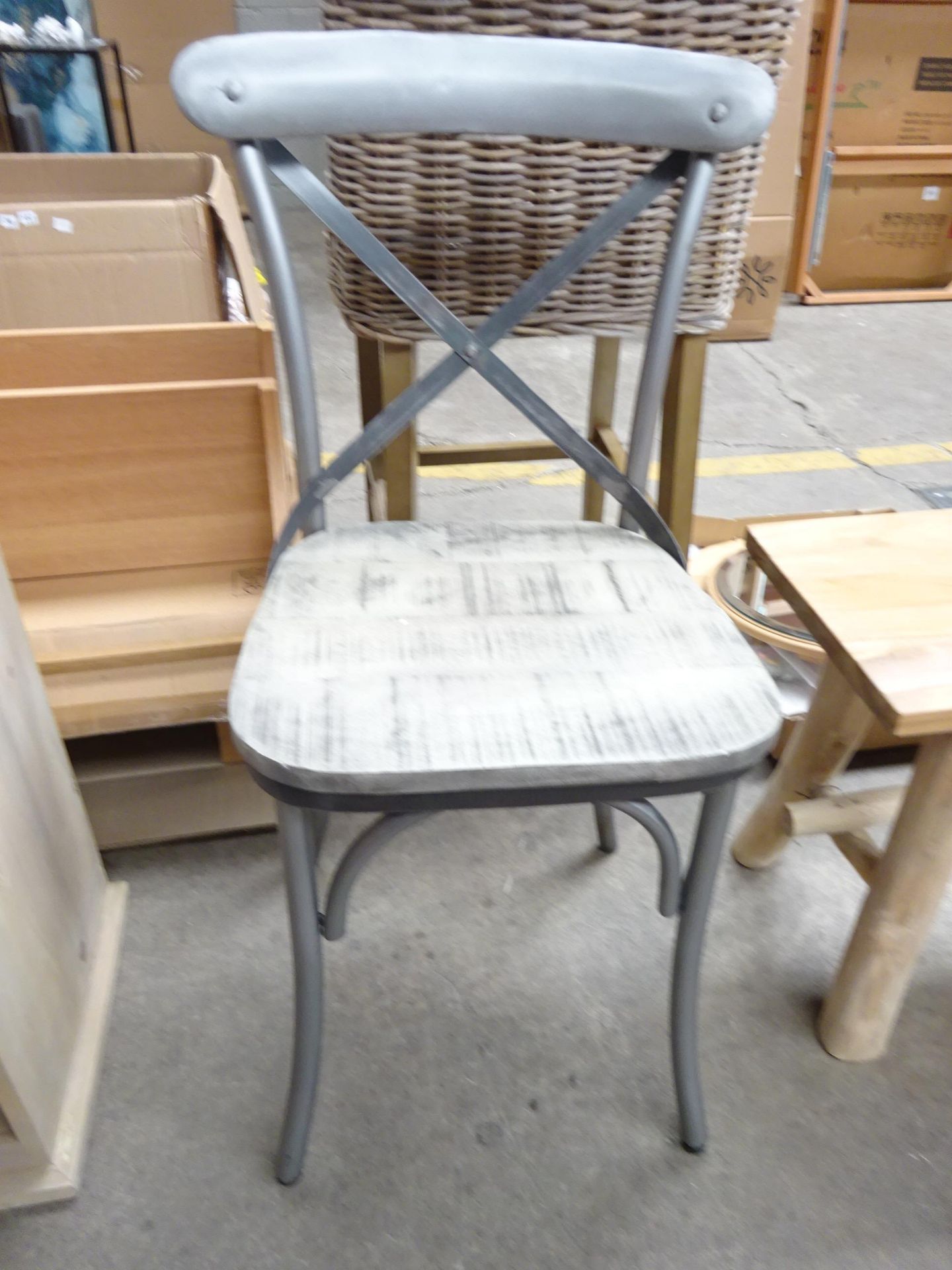 RRP £175 - Antique Zinc Cross Back Chair (Chipped Seat)