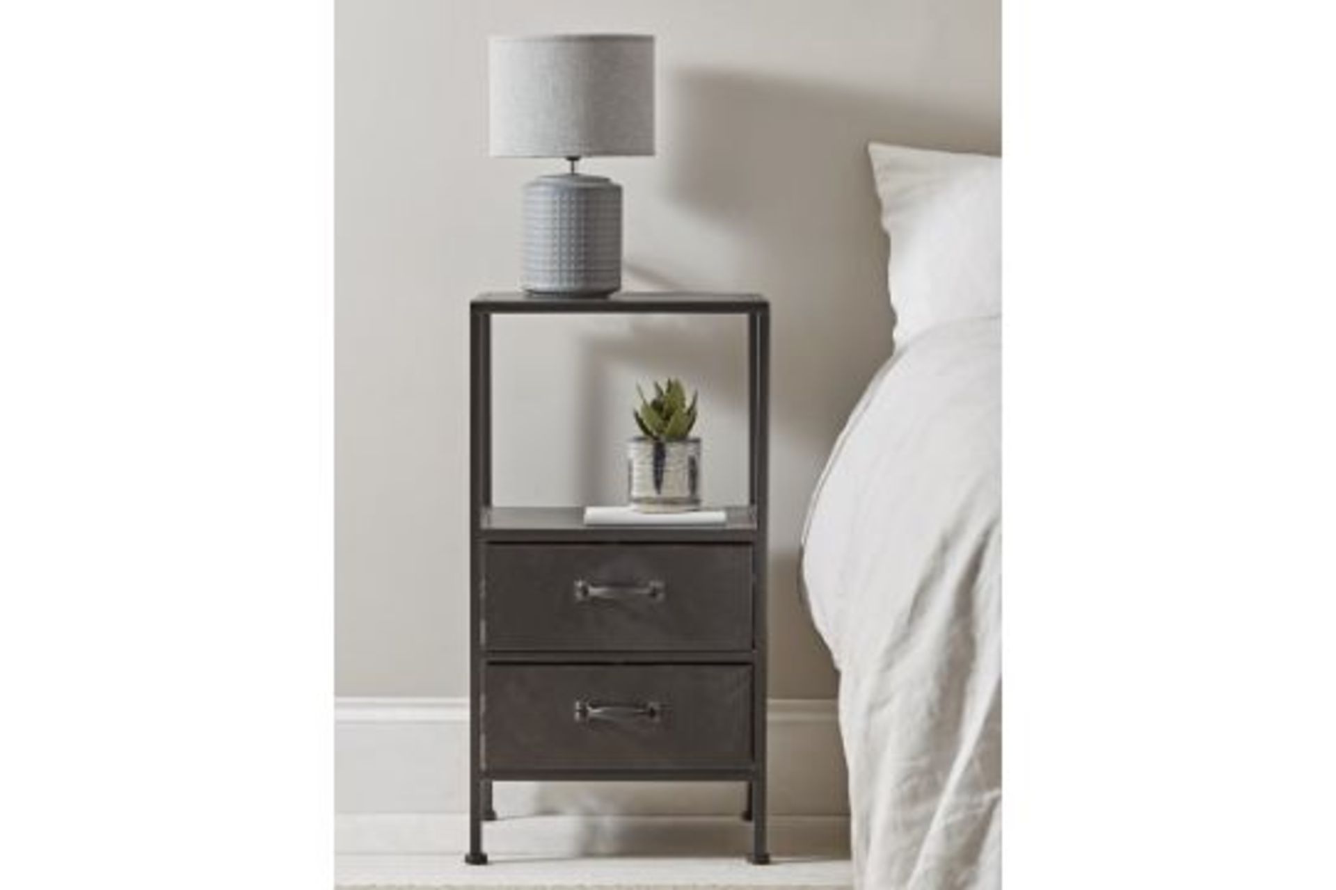 RRP £295 - Industrial Two Drawer Bedside Table (Slightly Wonky)