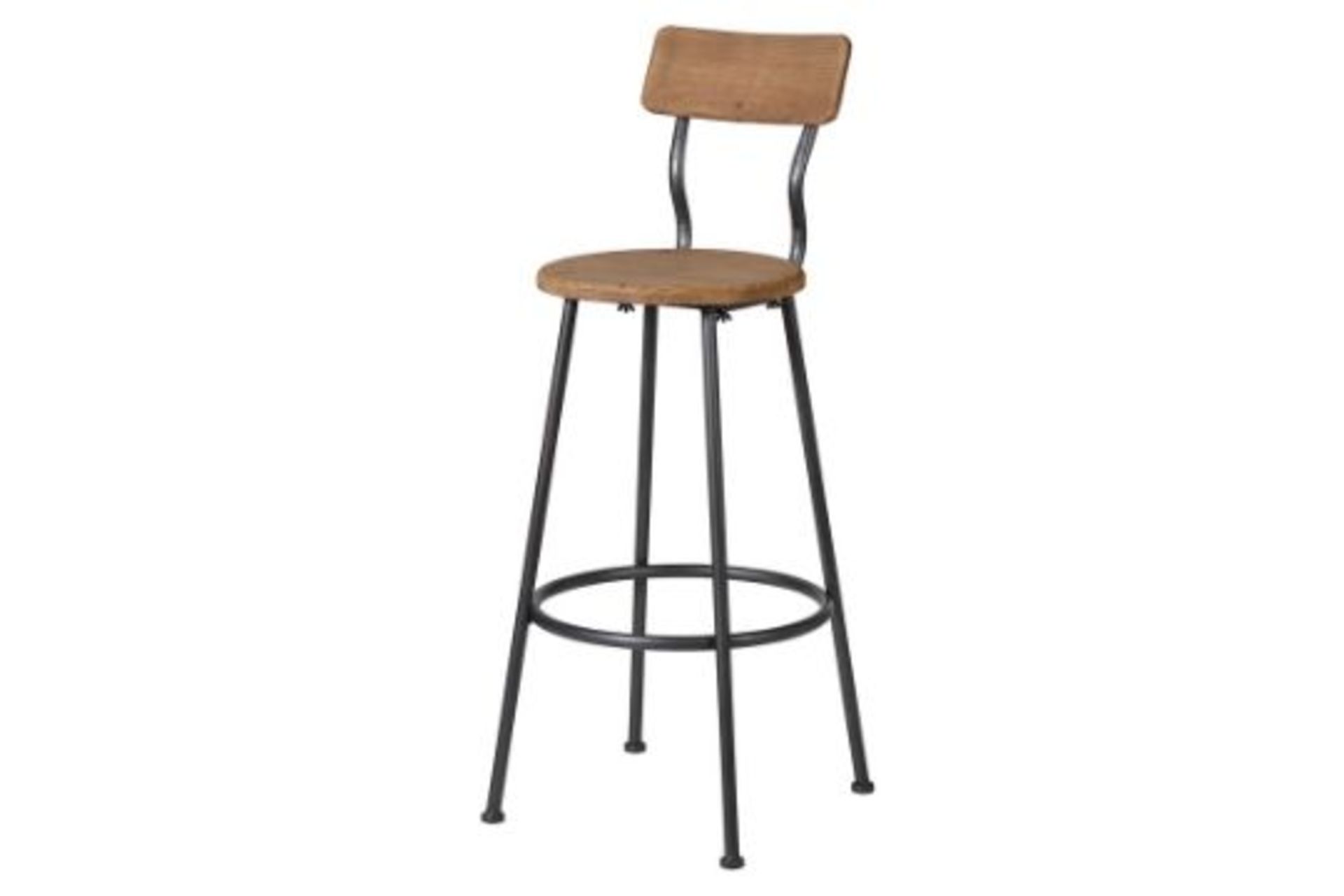 RRP £275 - Wood & Metal Backed High Stool (Scratch In Seat No Scews)