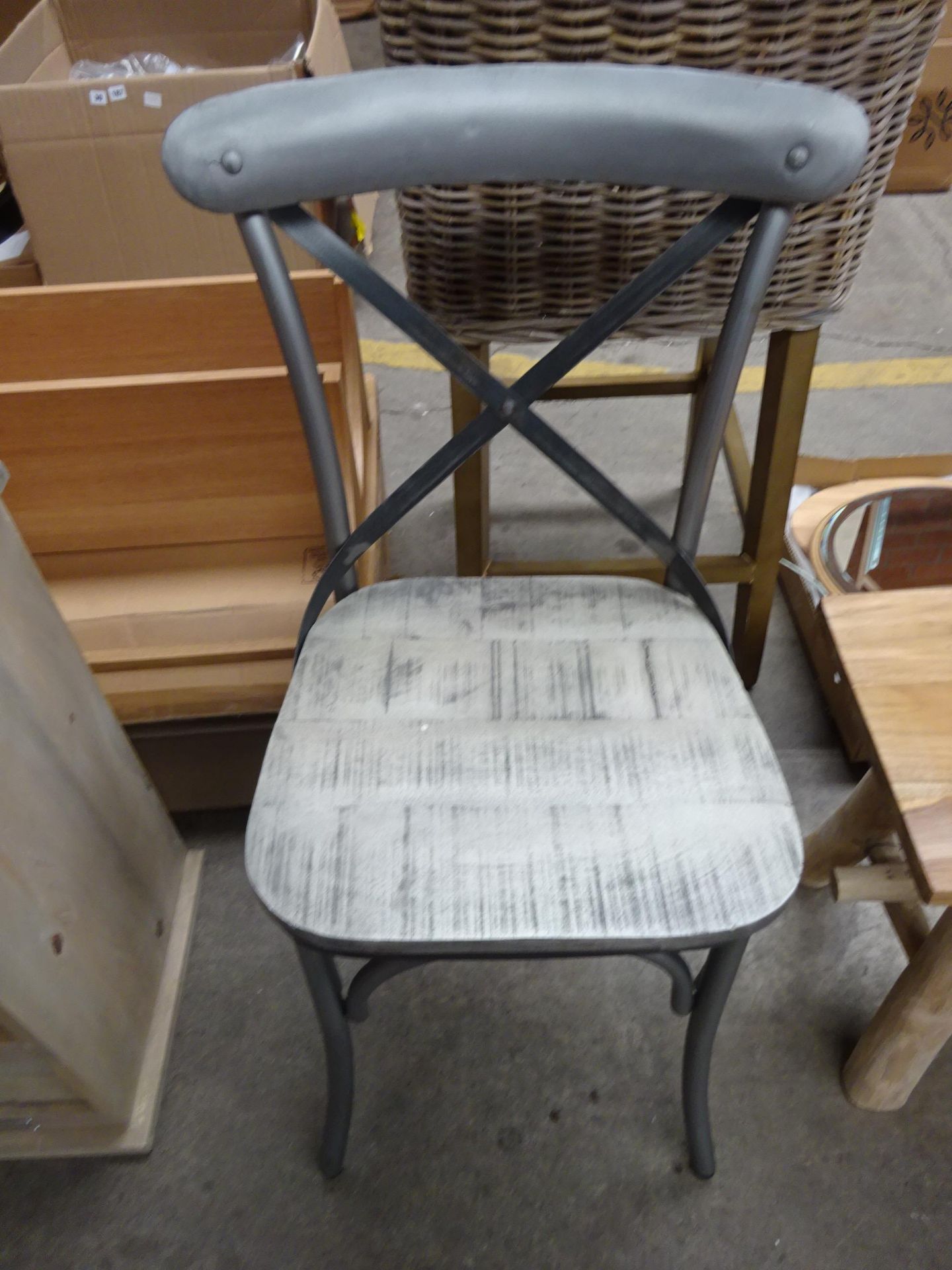 RRP £175 - Antique Zinc Cross Back Chair (Chipped Seat) - Image 2 of 3