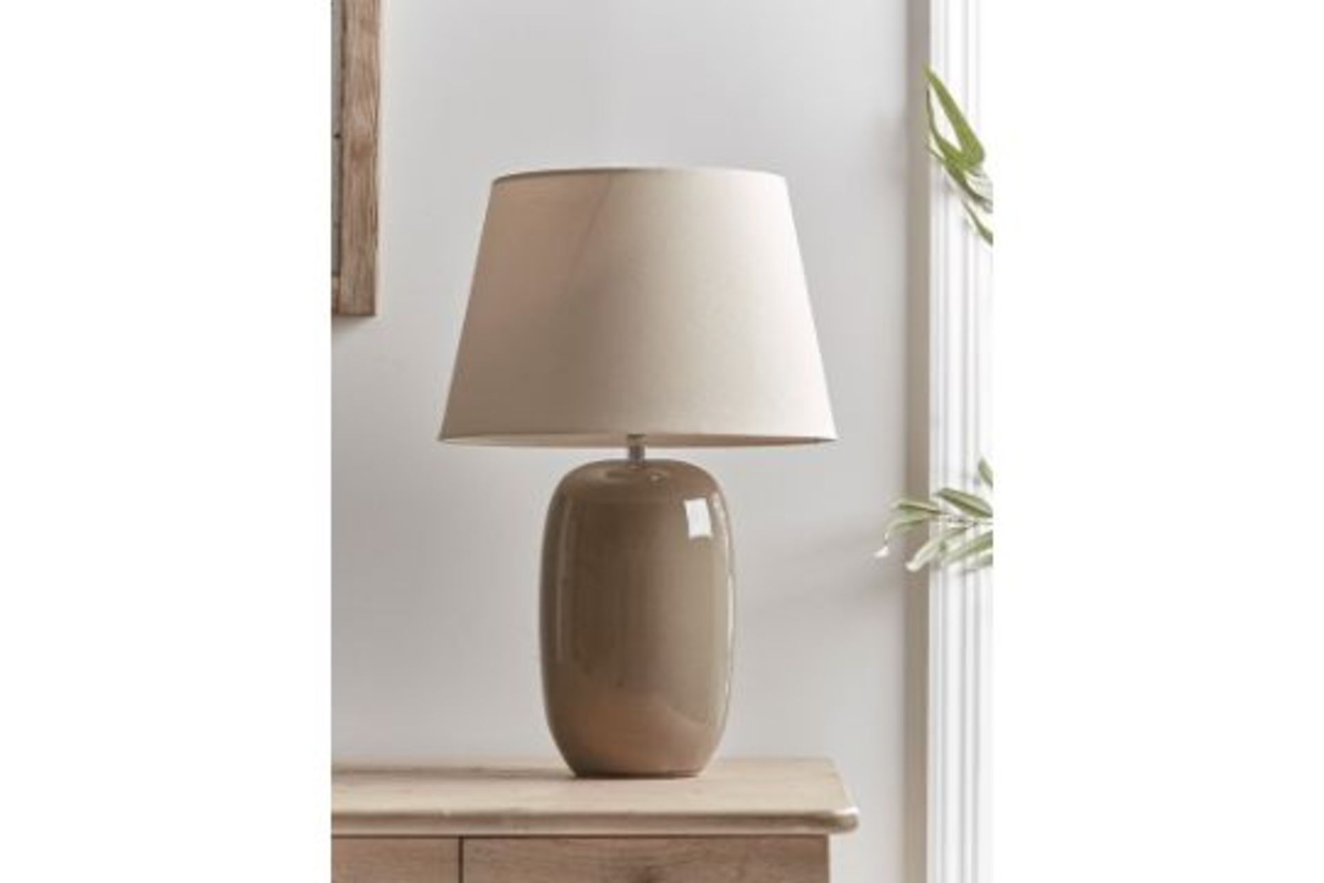 RRP £125 - Taupe Crackle Glaze Table Lamp (Crack On Lamp)