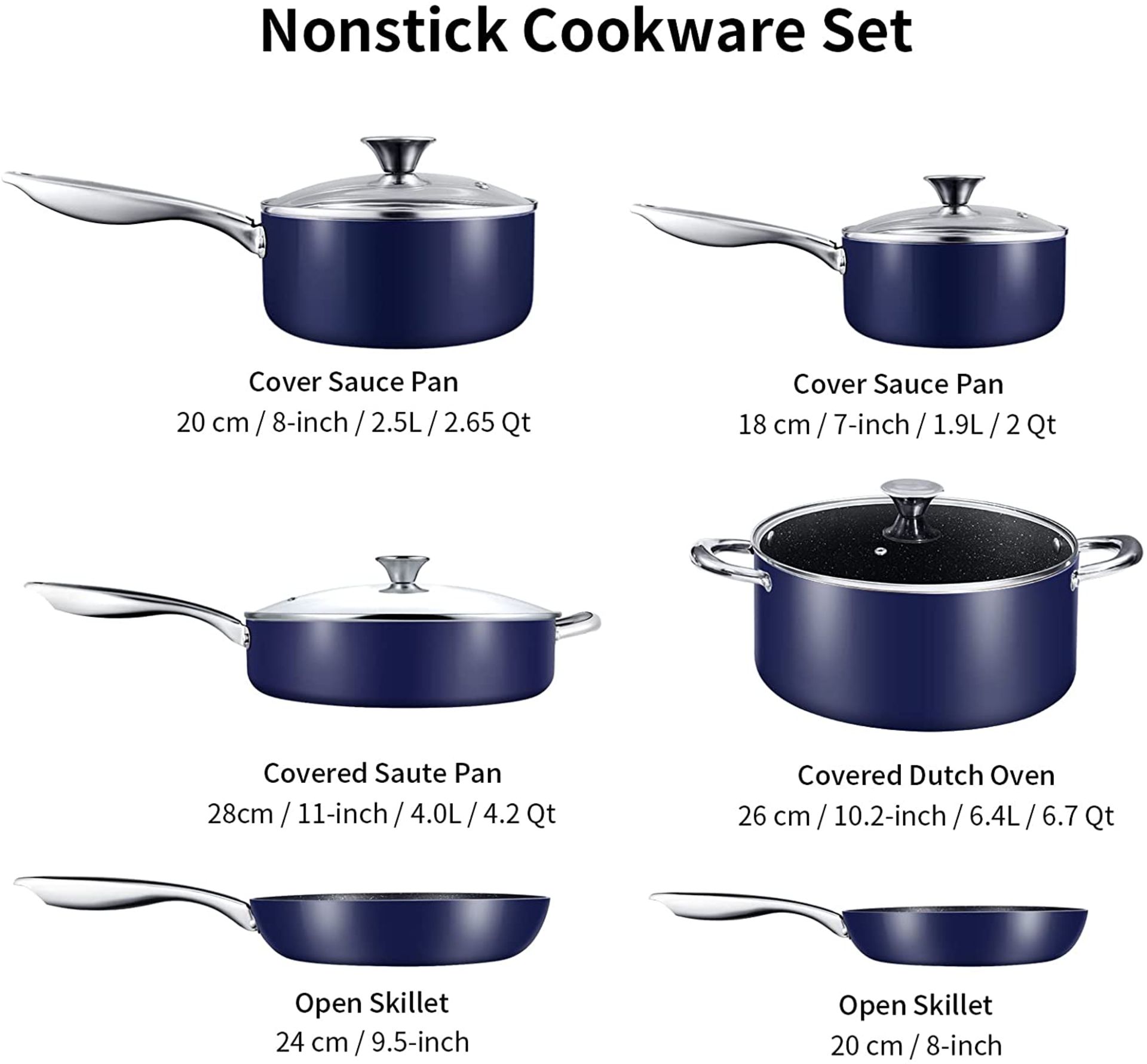 RRP £389.97 - x3 New Blue 10pc Pot & Pan Non Stick Induction Cookware Set - Image 3 of 4