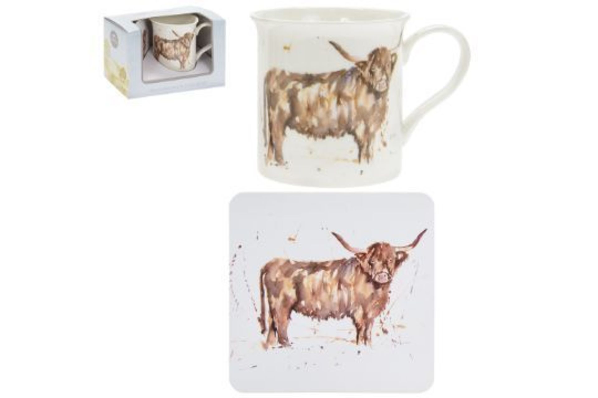 New Country Life Highland Cow Mug & Coaster Set