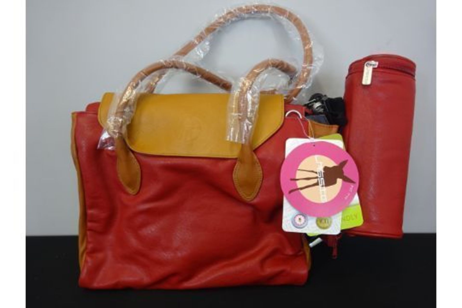 New Lassig Red & Brown Leather Changing Bag (similar bags RRP £59.99)