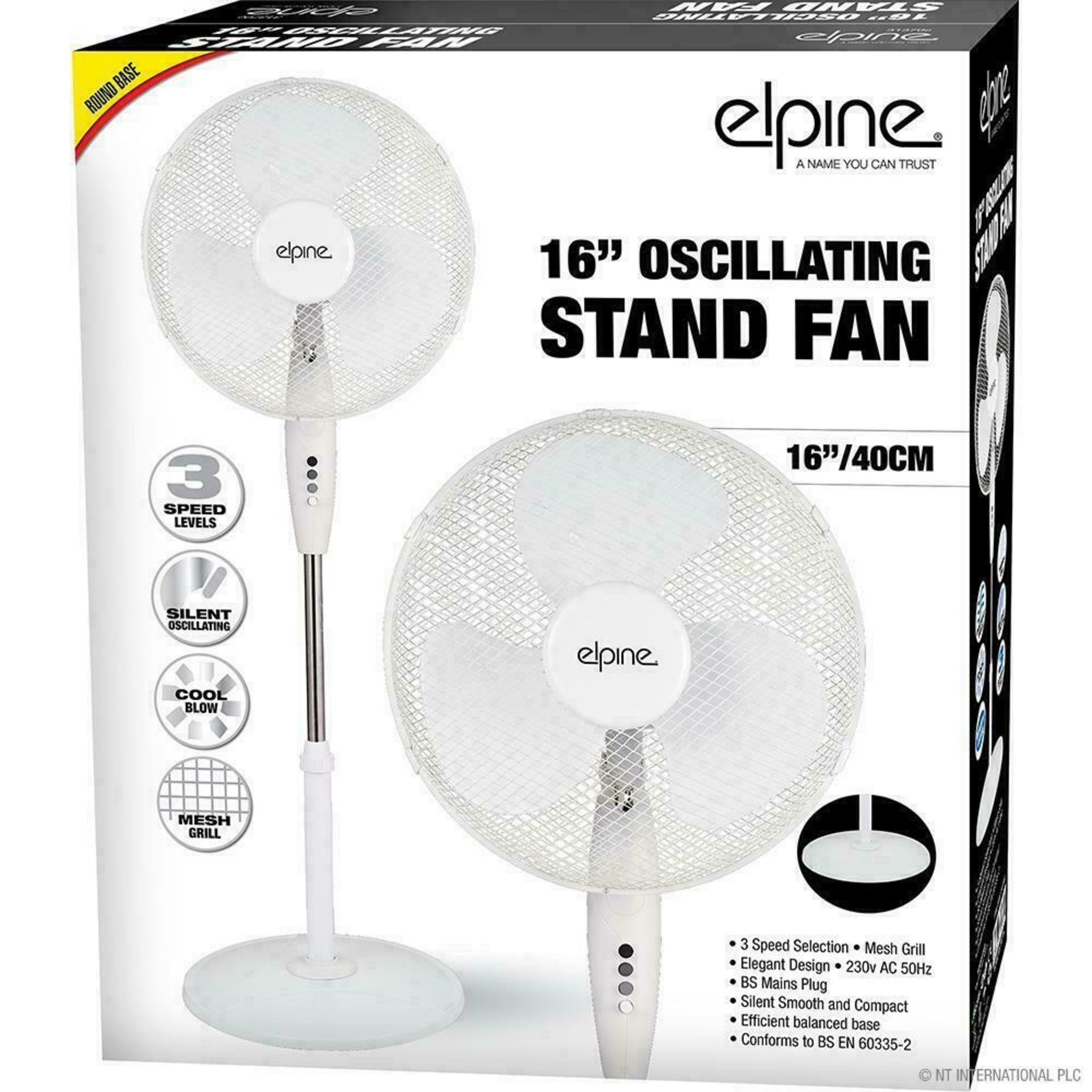 New 16" 40cm Black Oscillating Standing Fan With 3 Speeds