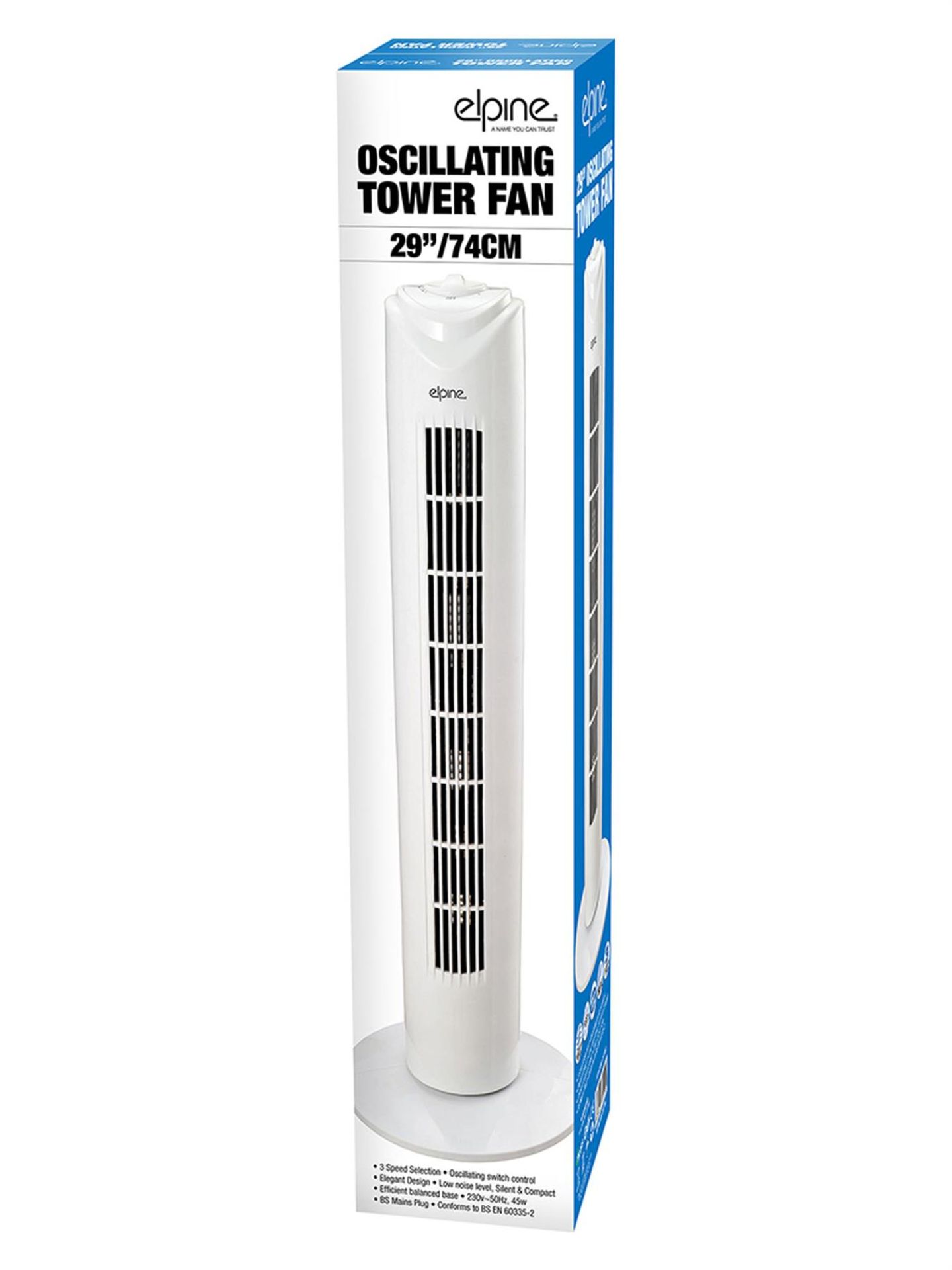 New 79cm White Oscillating Tower Fan With Remote With 3 Speeds.