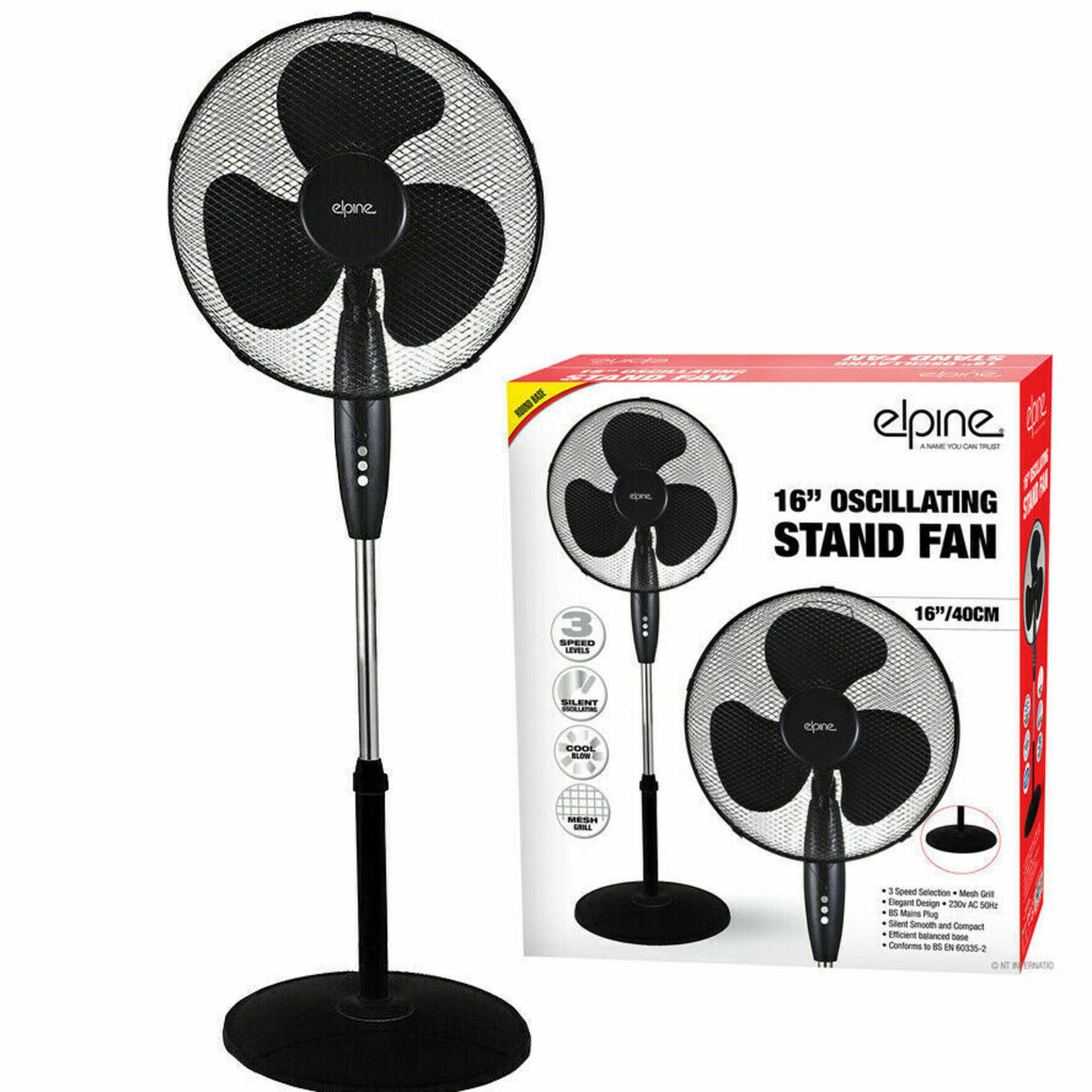 New 16" 40cm White Oscillating Standing Fan With 3 Speeds