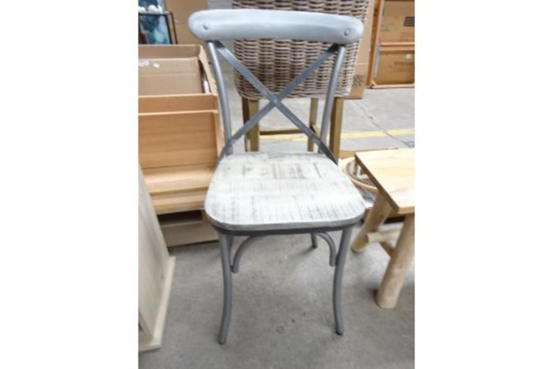 RRP £175 - Antique Zinc Cross Back Chair (Chipped Seat)