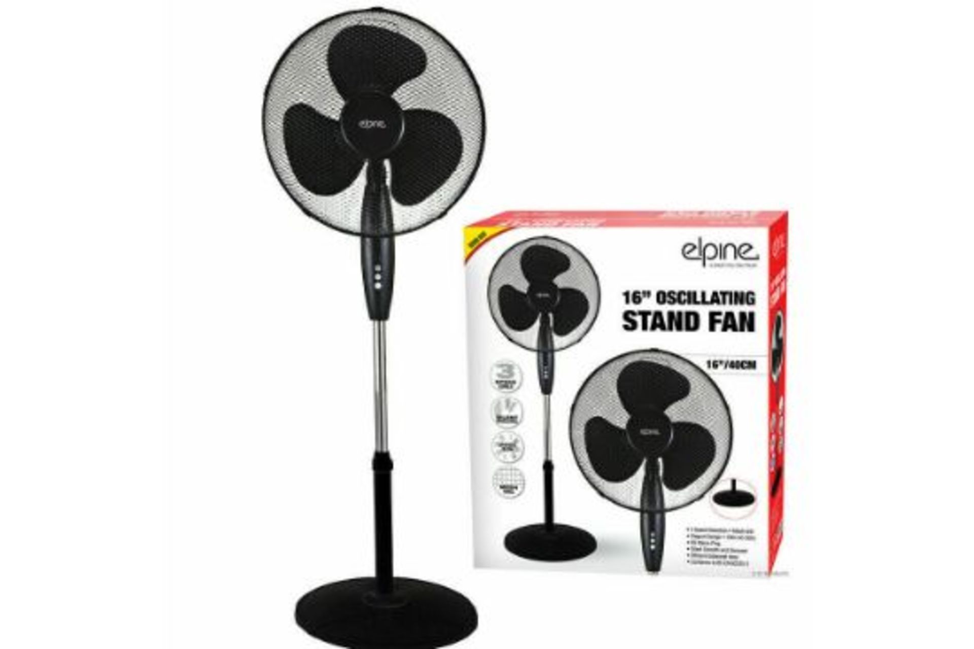 New 16" 40cm Black Oscillating Standing Fan With 3 Speeds