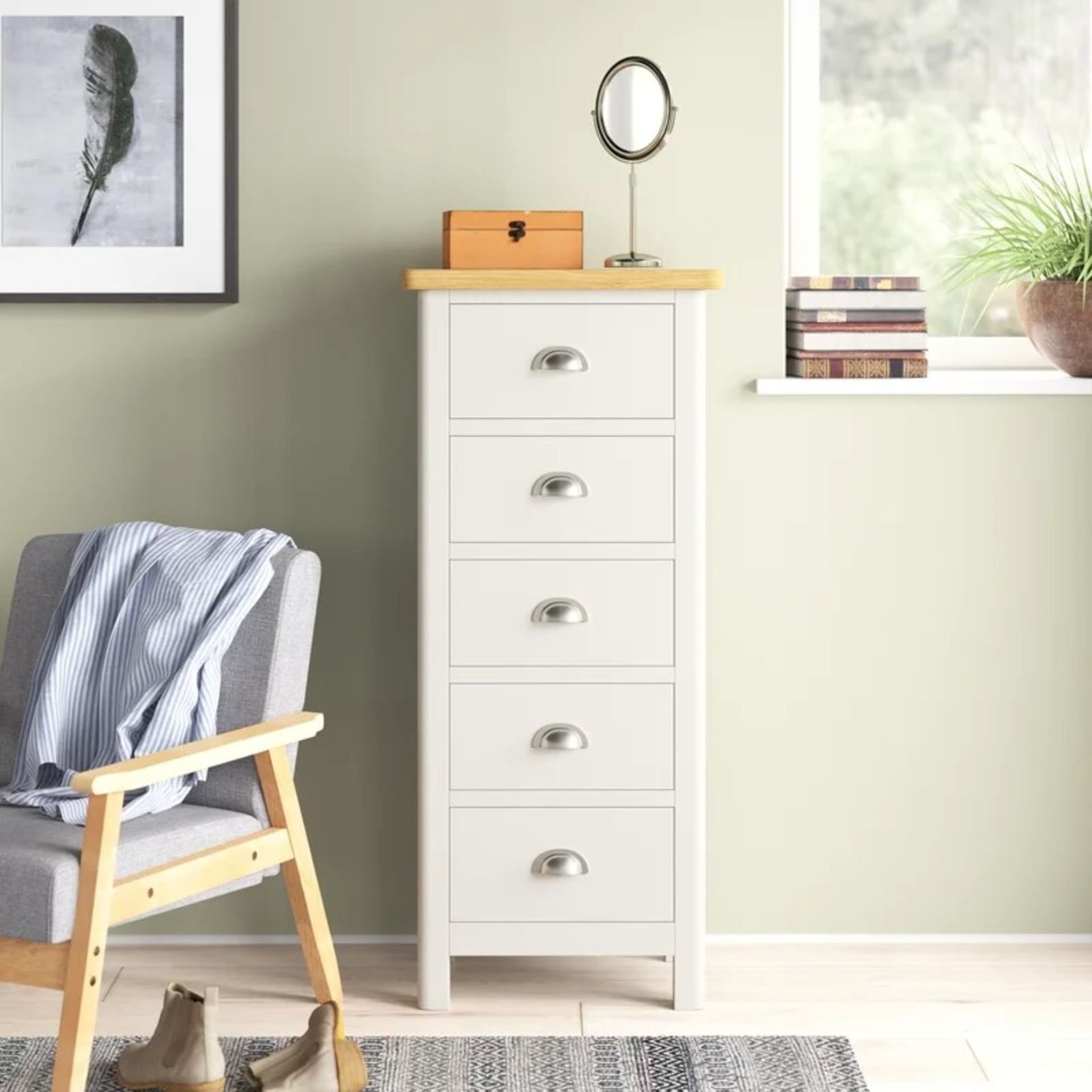 RRP £349. 99 - Lille 5 Drawer 50Cm W Solid Wood Tallboy (FRAME SLIGHLY LOOSE) COLLECTION OR LOCAL