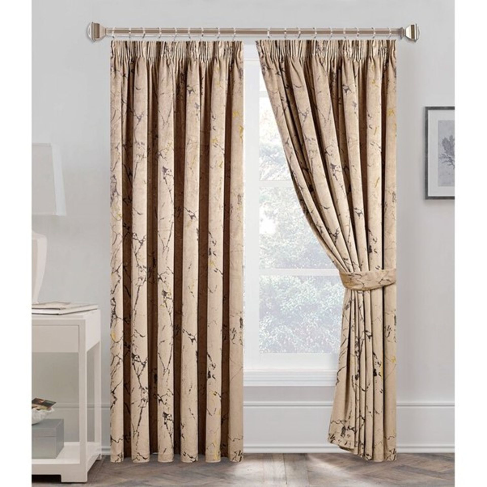 RRP £102.99 - Tathana Marble Pencil Pleat Blackout Thermal Curtains