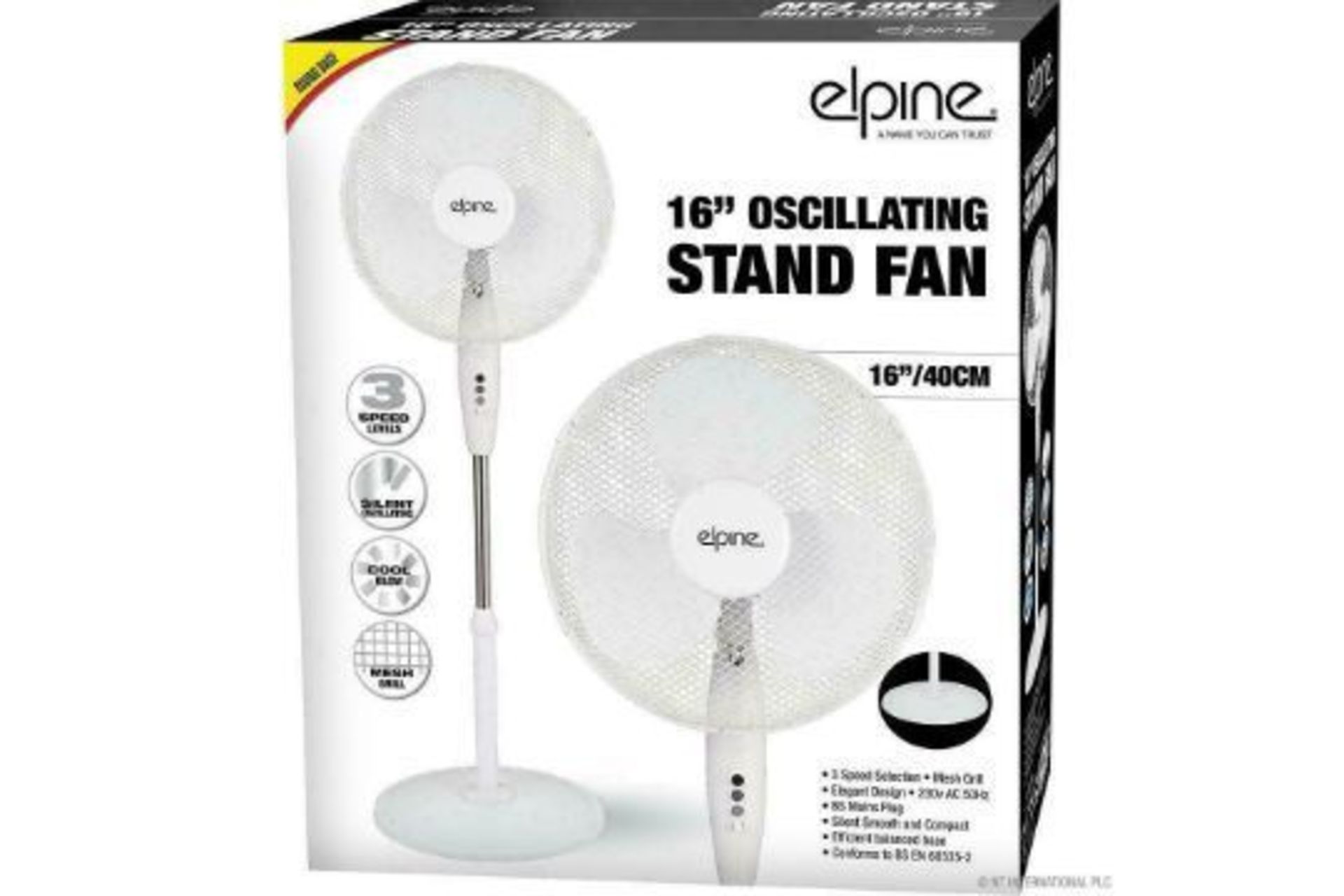 New 16" 40cm White Oscillating Standing Fan With 3 Speeds