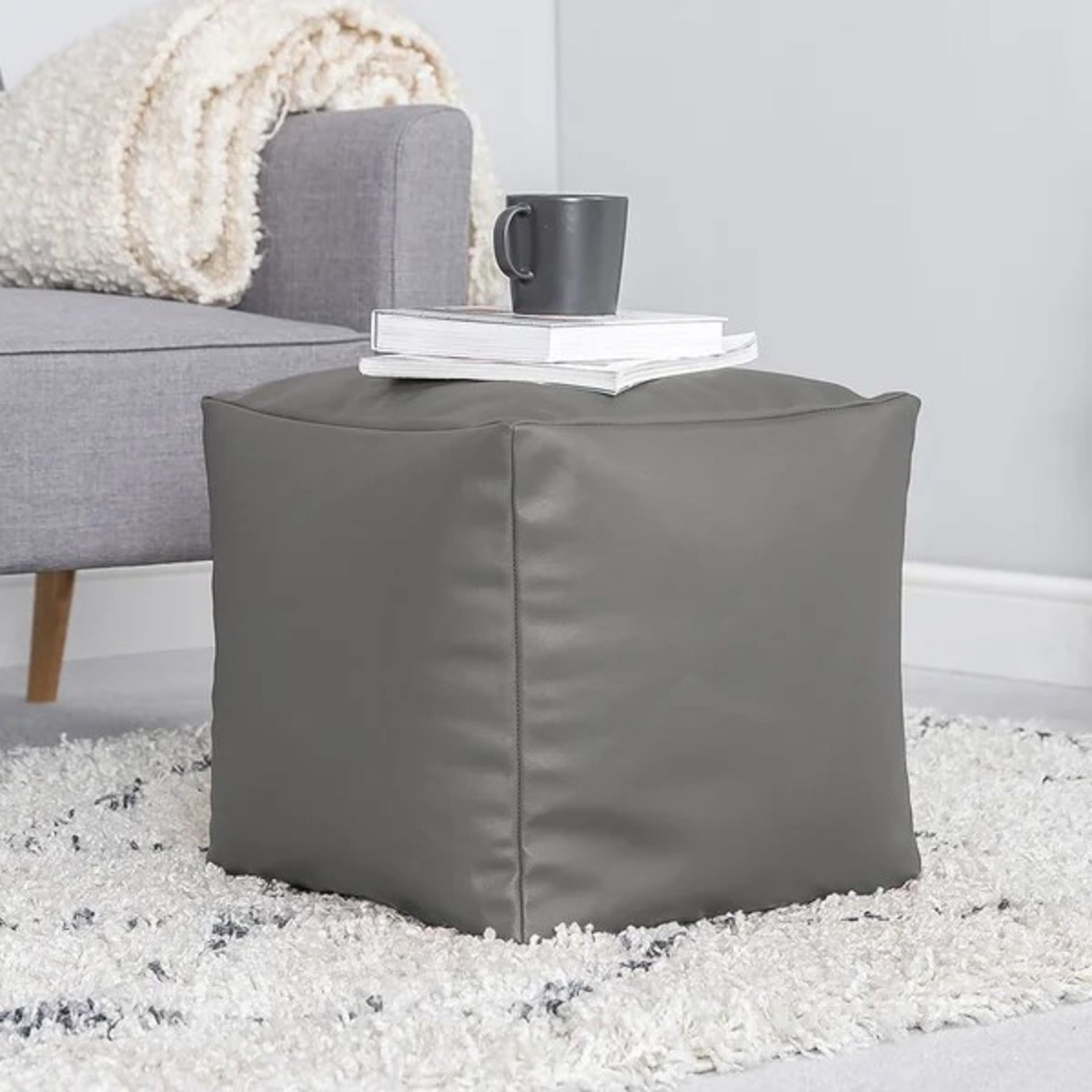 RRP £33.99 - Severine Cube Pouffe - charcoal grey