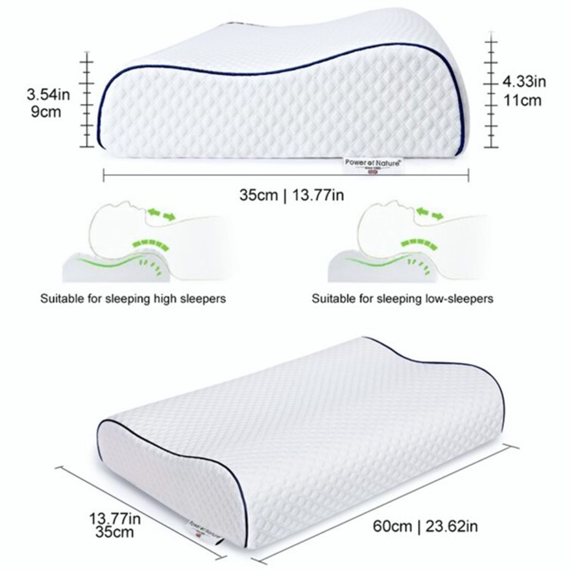 RRP £122.99 - X2 Memory Foam L60 x W40cm Medium Support Pillow - Image 2 of 3
