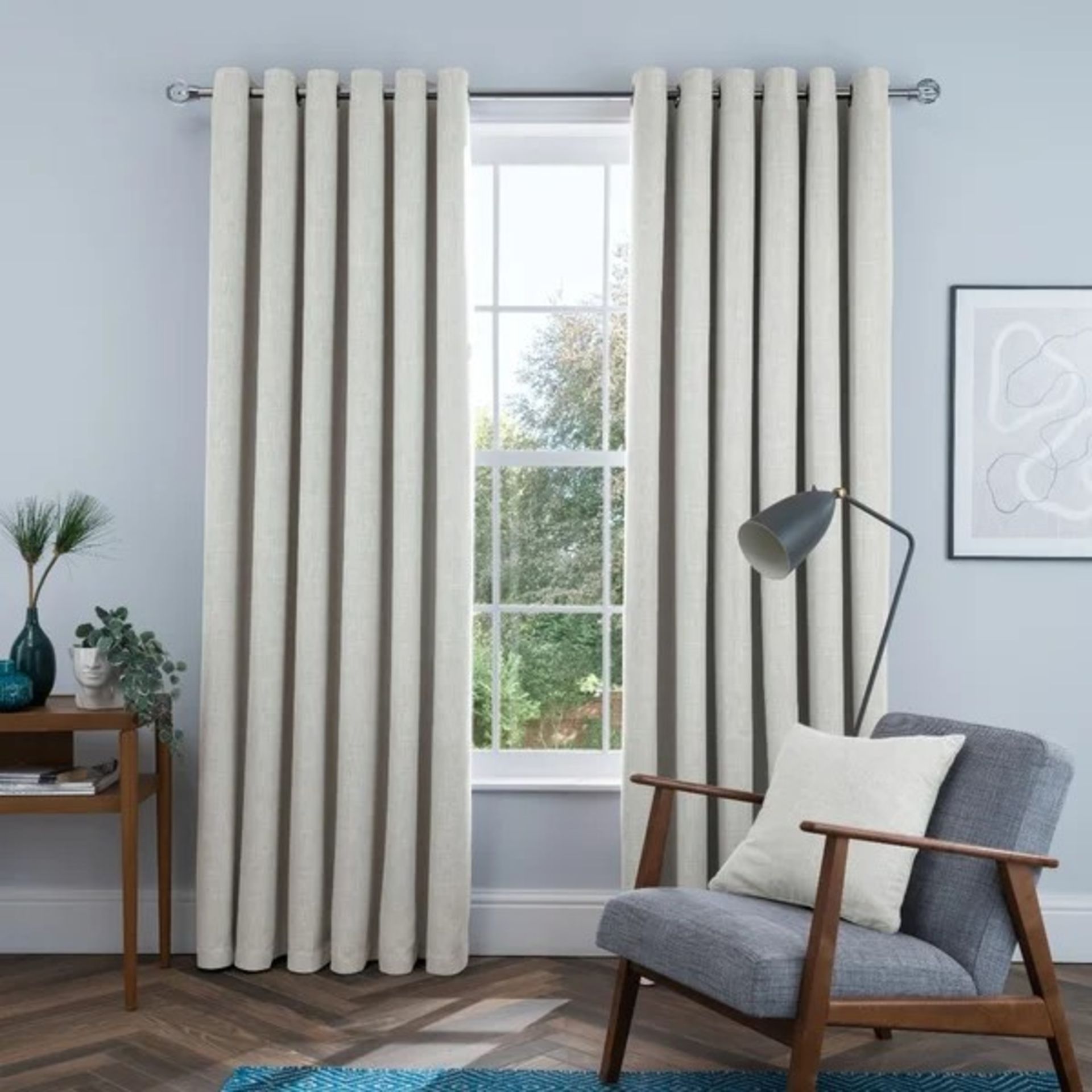 RRP £55.99 - Bittar Linen Look Eyelet Blackout Curtains (x 1 pair)- Colour: Cream, Panel Size: 117 W