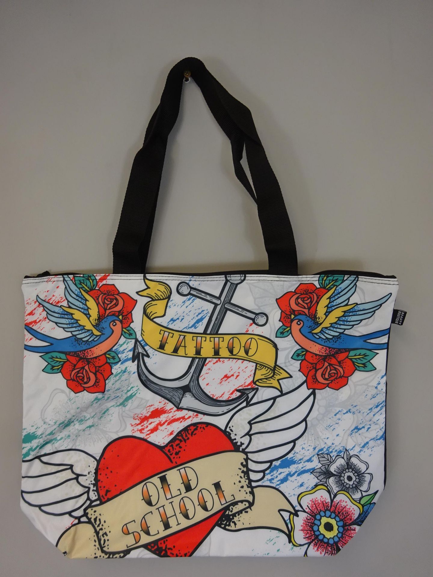 New White Tattoo Patterend Beach Bag